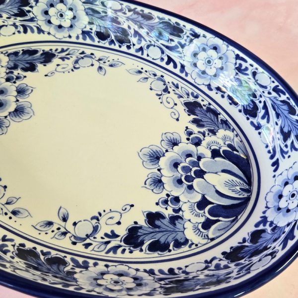 Blue floral pattern on ceramic platter